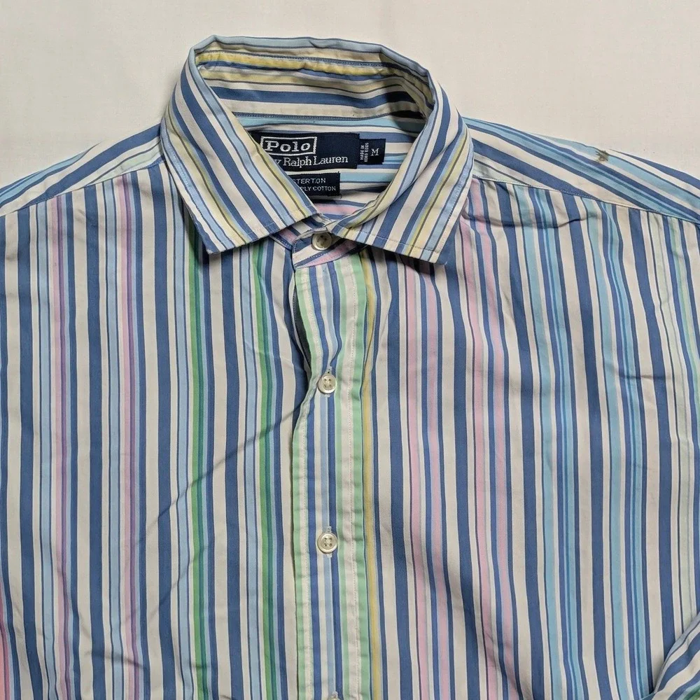 Polo Ralph Lauren Mens Multi Color Striped Cotton Button Down Shirt Large